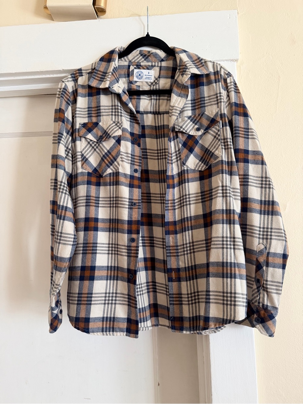 Hurley Plaid Button-Down Shirt Jacket in Cream, Navy & Brown